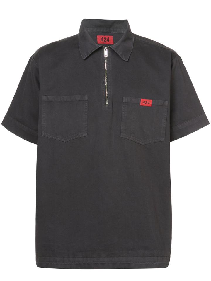 424 Fairfax Zip Collar Shirt - Grey