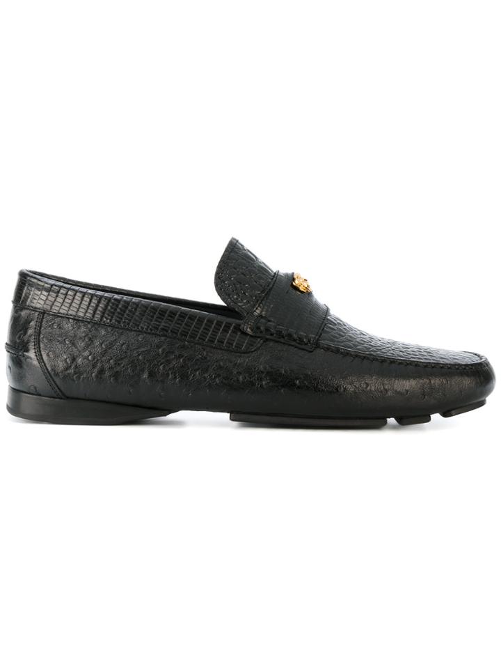 Versace Crocodile Effect Signature Loafers - Black