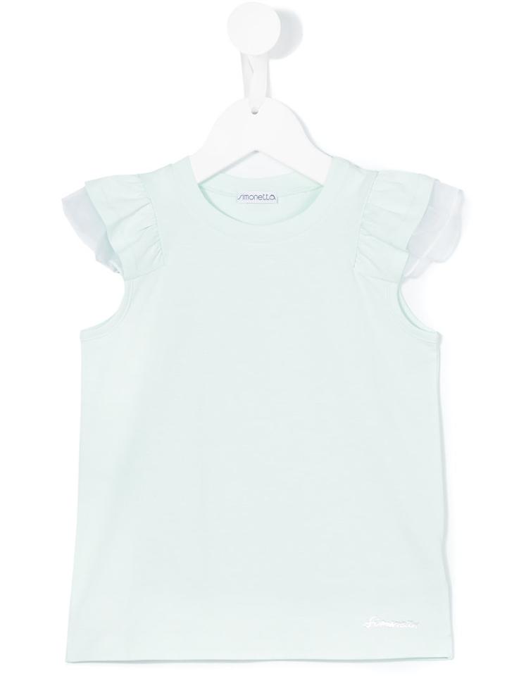 Simonetta - Ruffled Sleeves T-shirt - Kids - Silk/cotton/spandex/elastane - 4 Yrs, Green