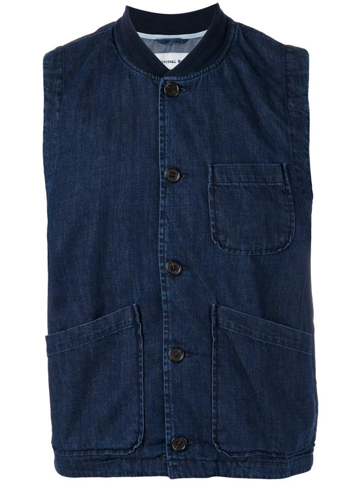 Universal Works Chore Waistcoat, Men's, Size: Medium, Blue, Cotton/spandex/elastane