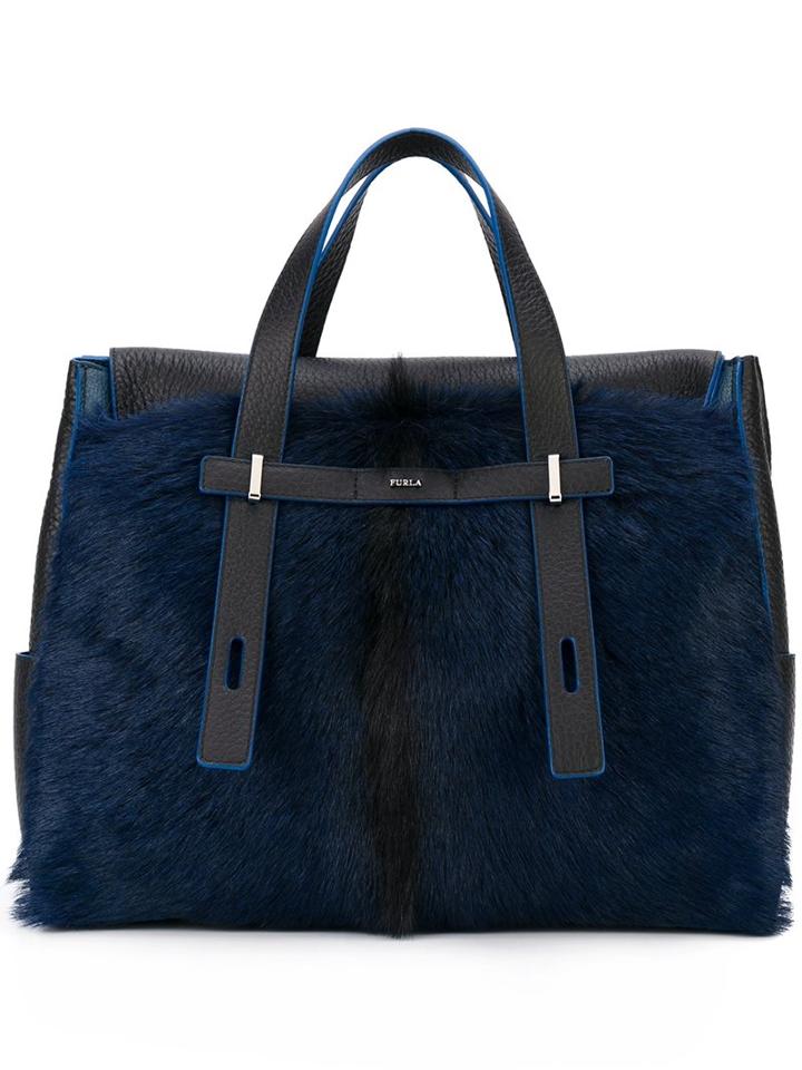 Furla Furry Tote, Men's, Blue, Leather/calf Hair