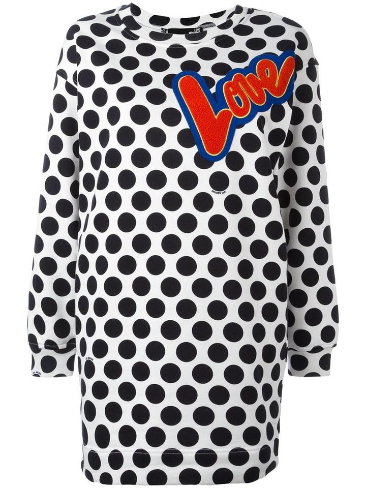 Love Moschino Polka Dot Sweatshirt Dress, Women's, Size: 40, White, Cotton/polyester