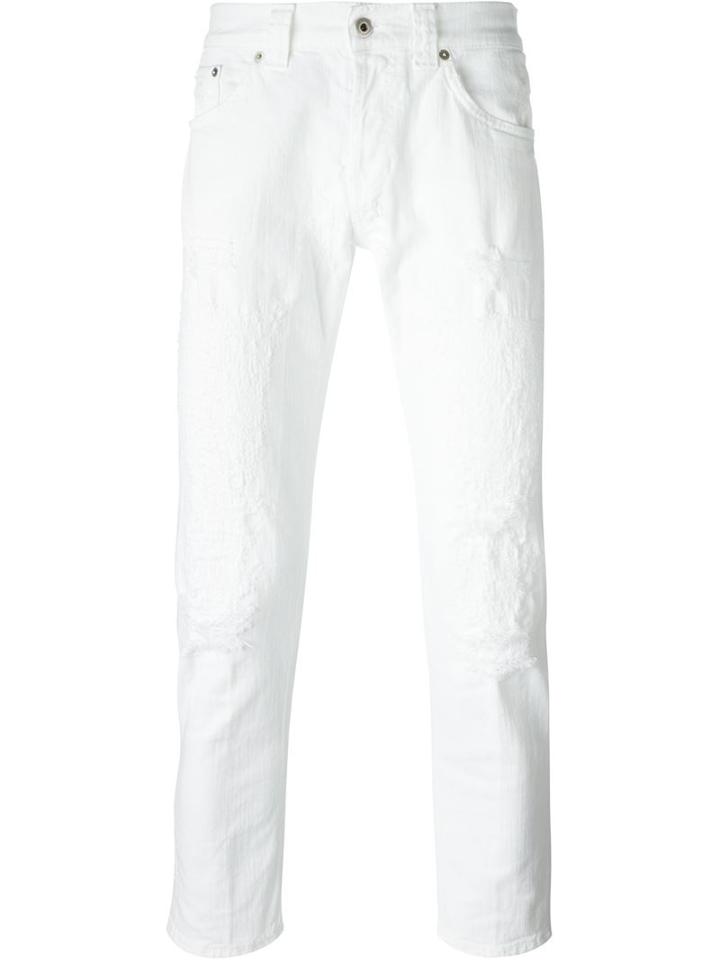 Dondup Distressed Straight Leg Jeans, Men's, Size: 32, White, Cotton/spandex/elastane