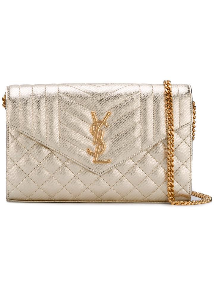 Saint Laurent Monogram Chain Wallet, Women's, Grey, Leather
