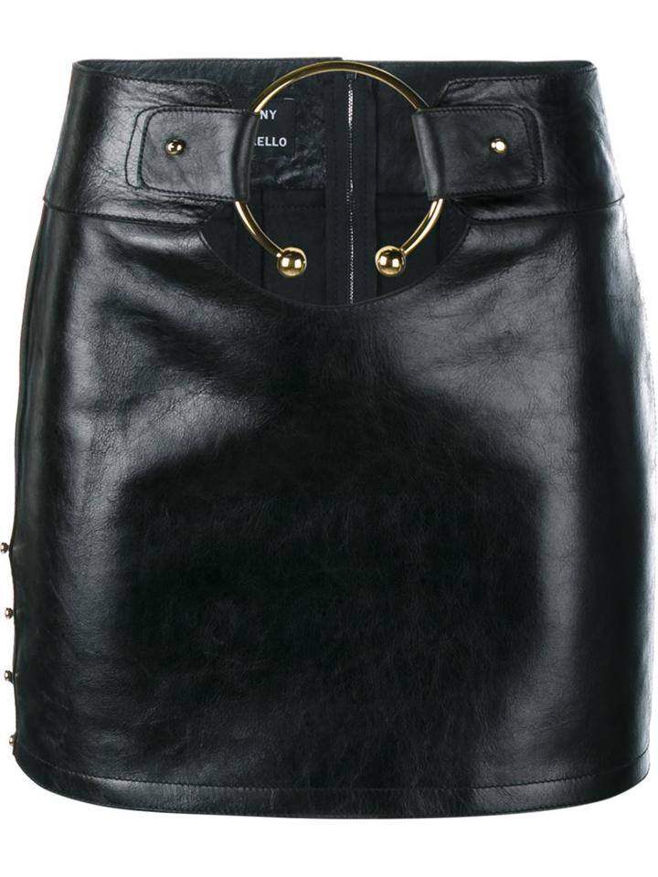 Anthony Vaccarello Leather Mini Skirt With Gold Ring