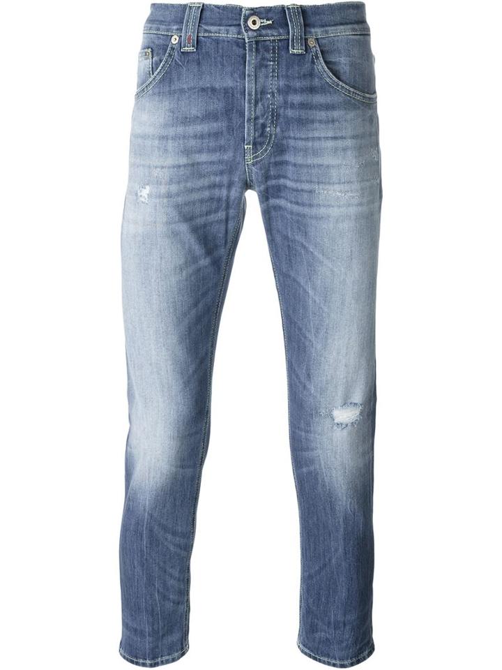 Dondup Stonewash Effect Cropped Slim Fit Jeans, Men's, Size: 38, Blue, Cotton/polyester