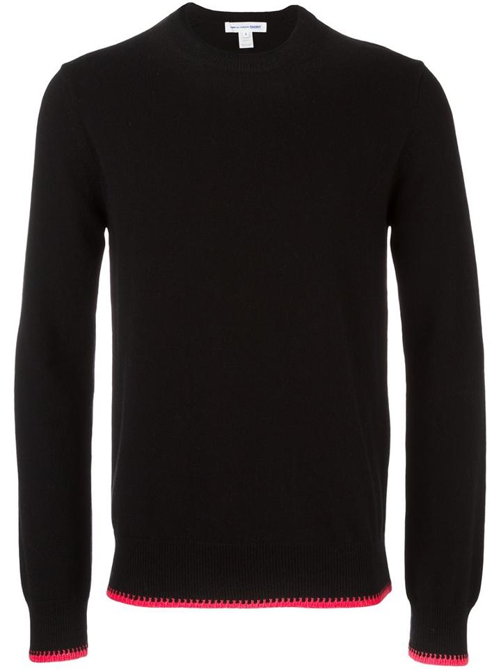 Comme Des Garçons Shirt Contrast Trim Crew Neck Sweater, Men's, Size: Xl, Black, Wool