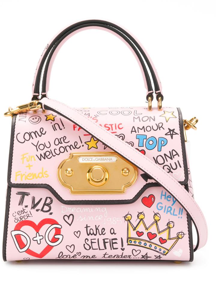 Dolce & Gabbana Mini Welcome Mural Print Tote - Pink & Purple