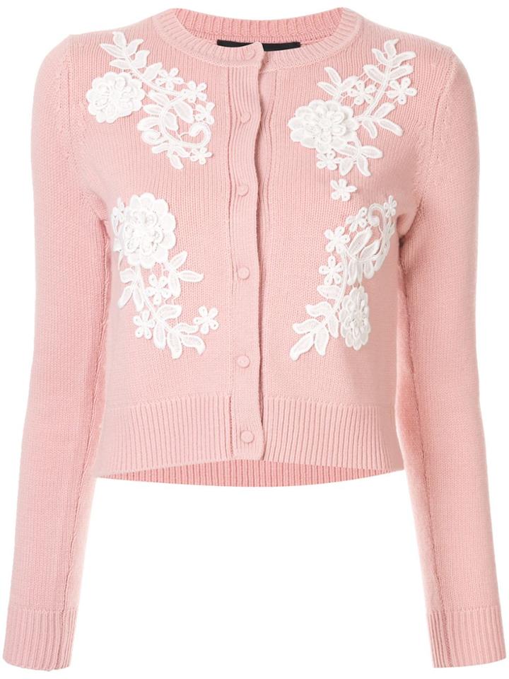Paule Ka Floral Appliqué Cardigan - Pink