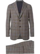 Eleventy Checked Suit, Men's, Size: 52, Brown, Silk/linen/flax/wool