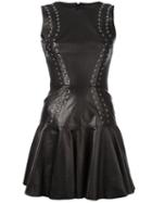 Plein Sud Lace-up Skater Dress, Women's, Size: 38, Black, Leather/polyester