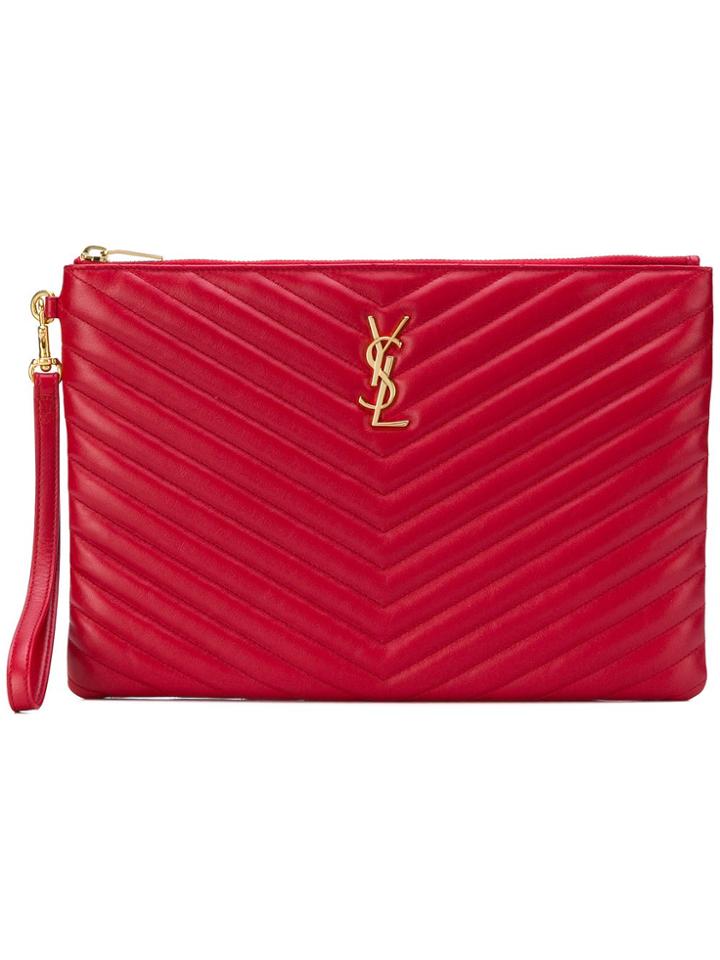 Saint Laurent Monogram Quilted Pouch - Red