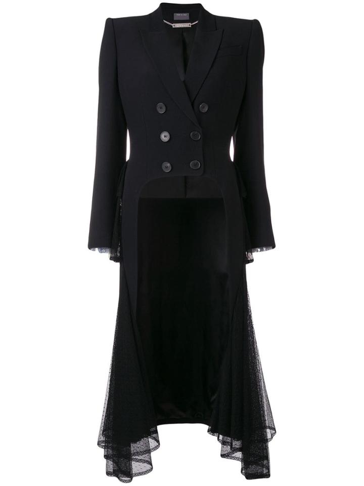 Alexander Mcqueen Tulle Inserts Frock Coat - Black