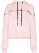Palm Angels Logo Floral Trimmed Cotton Hoodie - Pink