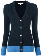 Michael Michael Kors V-neck Buttoned Cardigan, Women's, Size: Small, Blue, Cotton/nylon/spandex/elastane/viscose