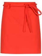 Egrey Straight Skirt With Lace Up Detail - Red