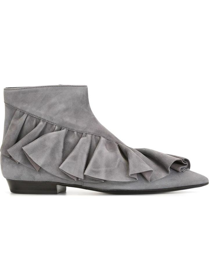 J.w. Anderson Ruffle Ankle Boots, Women's, Size: 36, Grey, Suede/leather