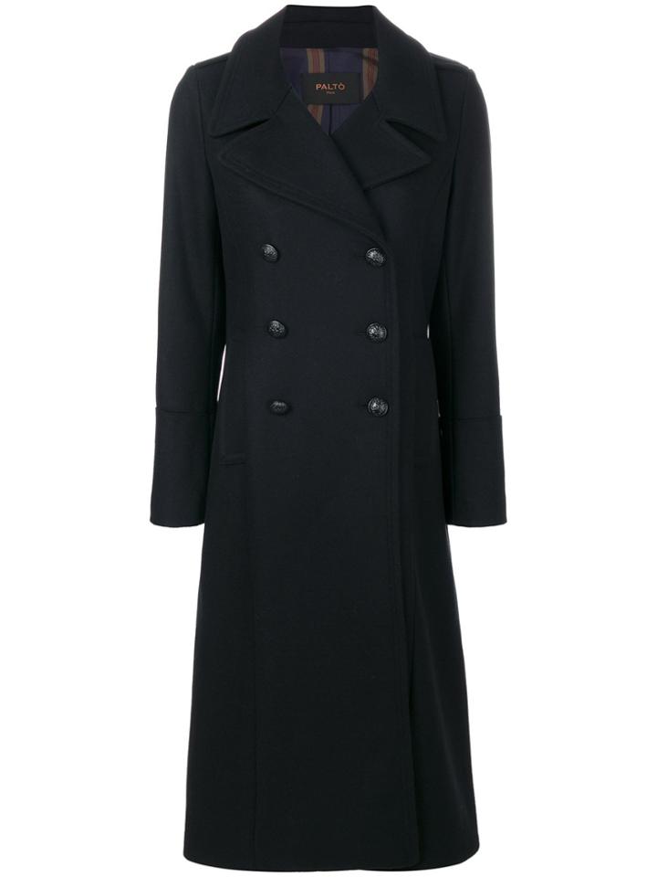 Paltò Double Breasted Long Coat - Black