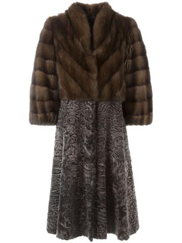 Liska Contrasting Panels Long Coat, Women's, Size: Small, Brown, Lamb Fur/sable