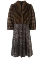 Liska Contrasting Panels Long Coat, Women's, Size: Small, Brown, Lamb Fur/sable