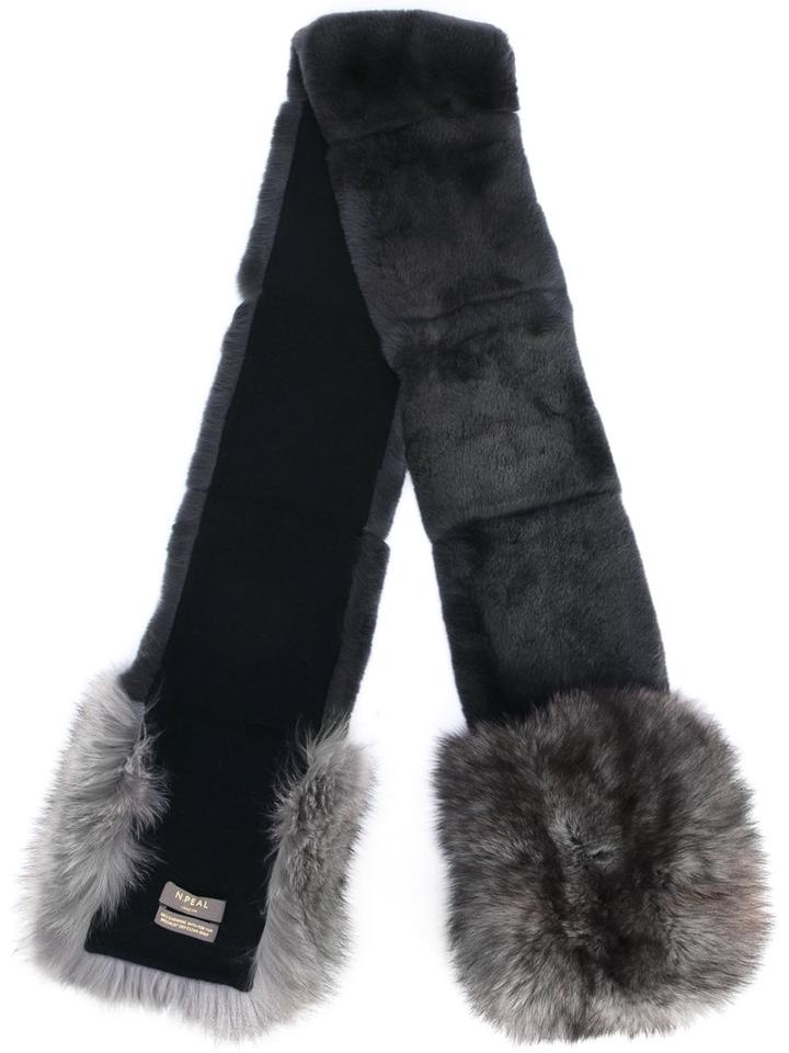 N.peal Rex And Fox Fur Scarf, Women's, Black, Rabbit Fur/cashmere