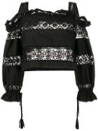 Alberta Ferretti Lace Embroidery Off Shoulder Top, Women's, Size: 40, Black, Cotton/other Fibers