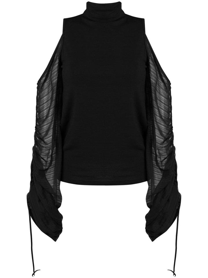Plein Sud Cold Shoulders Oversized Sleeves Top - Black