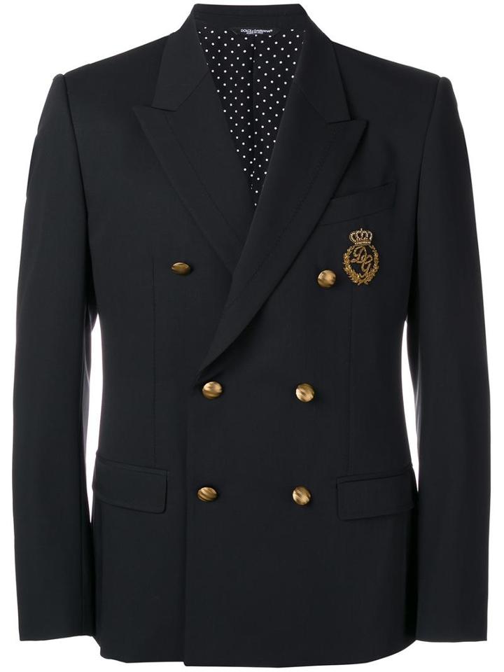 Dolce & Gabbana Embroidered Crown Logo Blazer, Men's, Size: 46, Black, Virgin Wool/silk/polyester