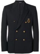 Dolce & Gabbana Embroidered Crown Logo Blazer, Men's, Size: 46, Black, Virgin Wool/silk/polyester