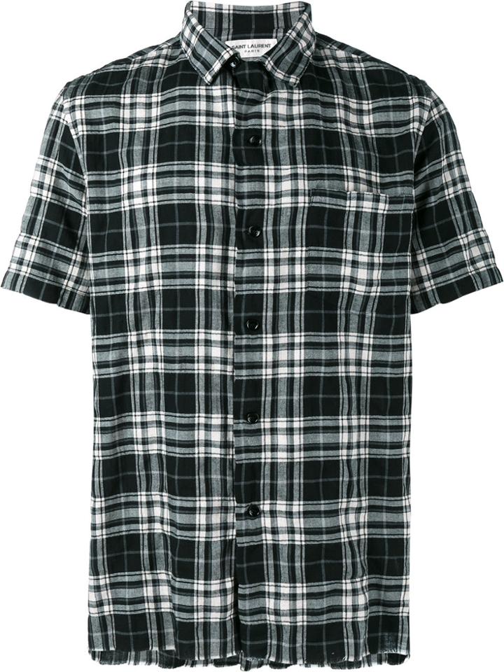 Saint Laurent Short Sleeved Checked Shirt - Black