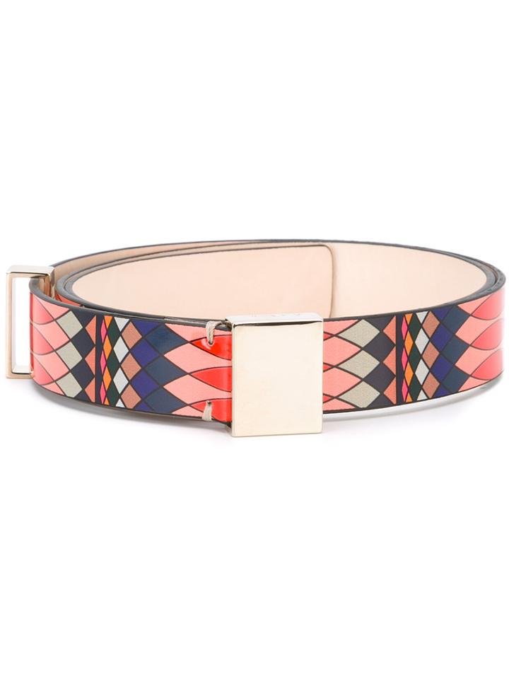 Paul Smith Geometric Print Belt, Women's, Size: 85, Red, Calf Leather/zamac