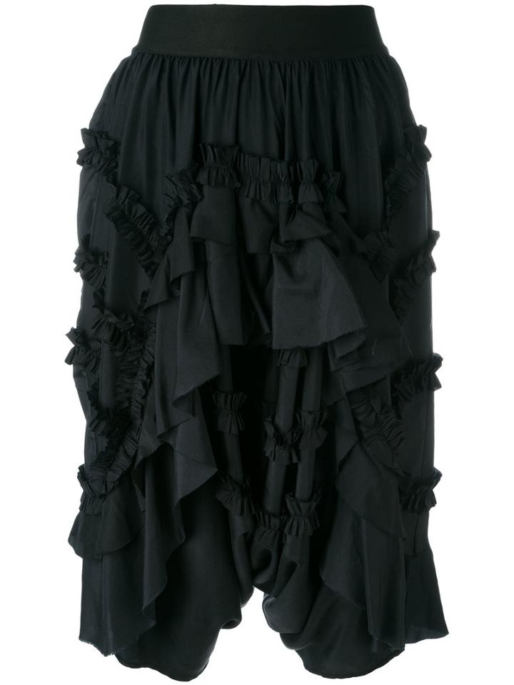 Faith Connexion Ruffled Knee-length Shorts, Size: Small, Black, Silk