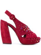 Prada Crystal-embellished Sandals - Red