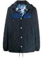 Kenzo Diamond Quilted Logo Coat - Blue