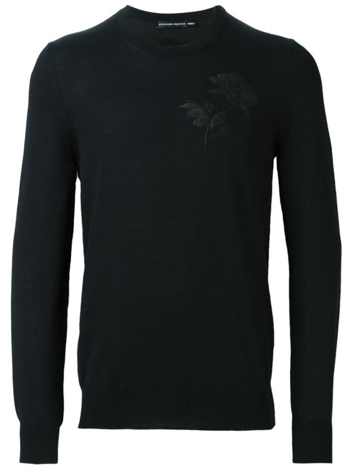 Alexander Mcqueen Floral Embroidered Jumper, Men's, Size: Small, Black, Wool