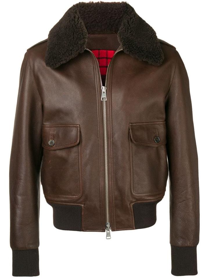 Ami Paris Jacket With Shearling Collar - Brown