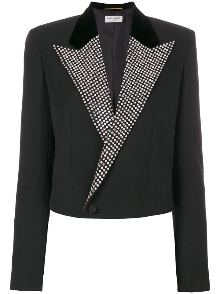 Saint Laurent Crystal Stud Iconic Le Smoking Spencer Cropped Jacket -