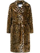 Stand Belted Leopard Print Coat - Brown