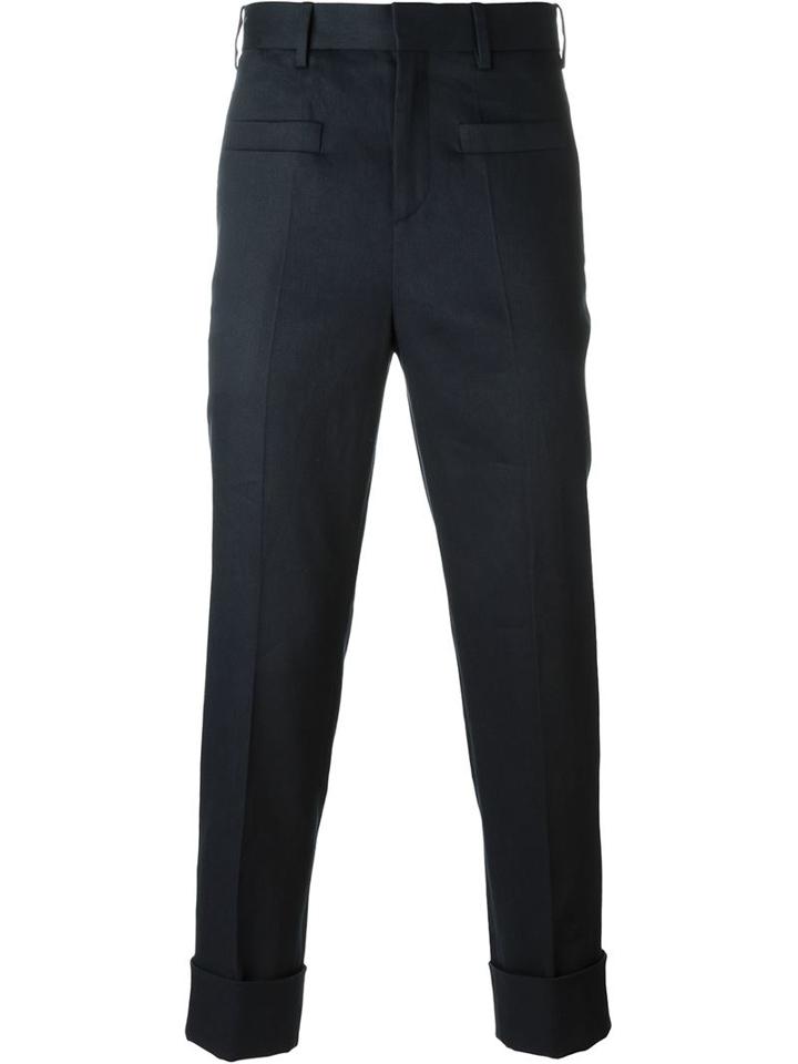 Neil Barrett Cropped Tailored Trousers, Men's, Size: 52, Blue, Cotton/kapok/spandex/elastane/cotton