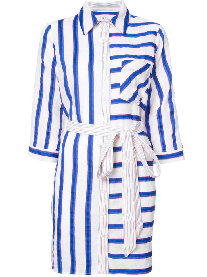 Milly Striped Tie Waist Shirt Dress - White