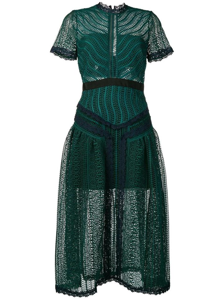 Self-portrait Cutout Flared Dress - Green