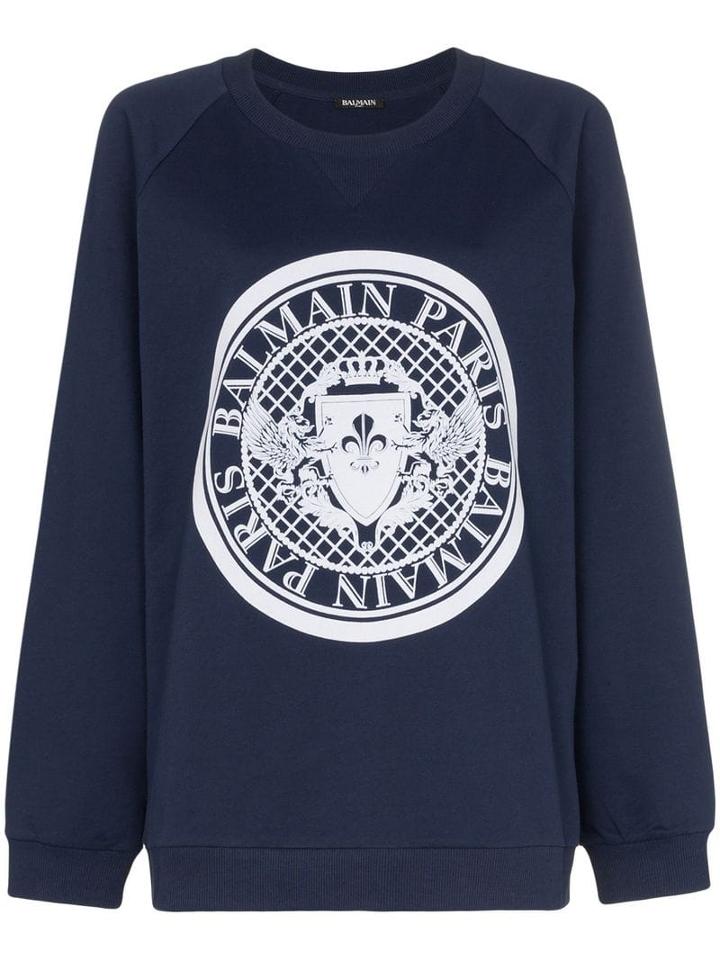 Balmain Coin Logo Cotton Sweatshirt - Blue