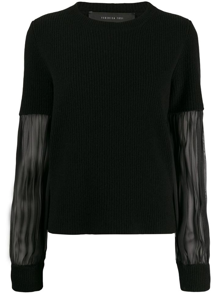Federica Tosi Sheer Sleeve Knit Top - Black