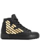Ea7 Emporio Armani Contrast Logo Hi-top Sneakers - Black