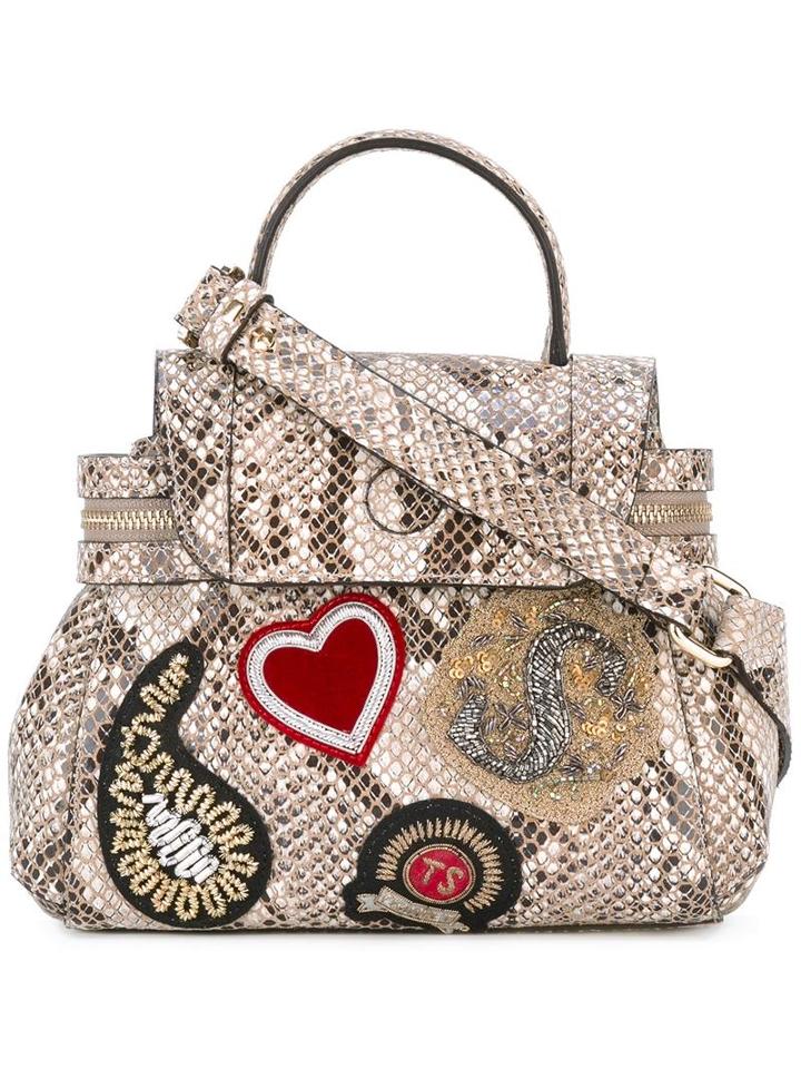 Twin-set Snakeskin Print Tote Bag, Women's, Nude/neutrals, Leather/pvc