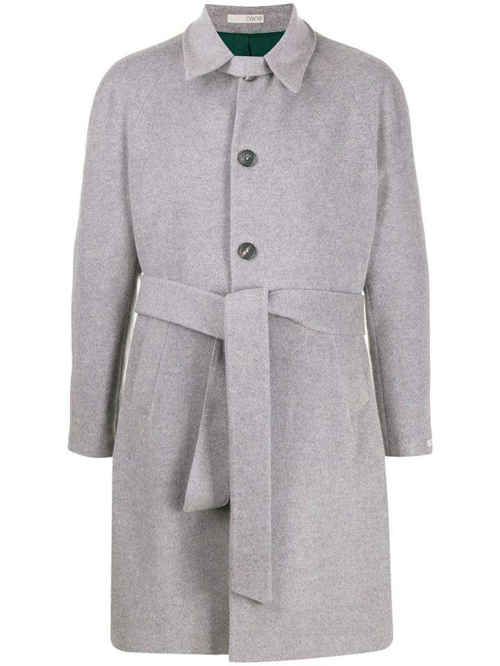 0909 Belted Single-breasted Coat - Grey