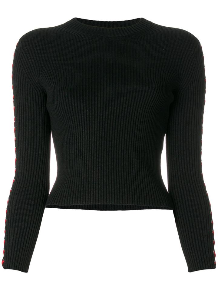 Alexander Mcqueen Leather Laced Cropped Sweater - Black