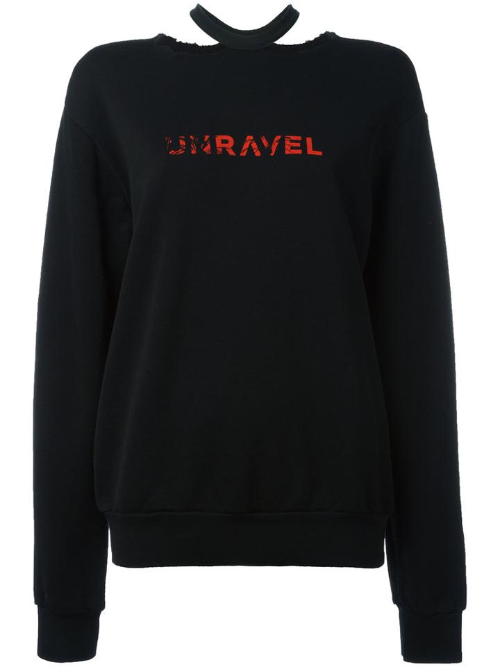 Unravel Project Frayed Cut-out Choker Sweatshirt, Women's, Size: Xs, Black, Cotton