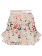 Zimmermann Laelia Floral Print Embroidered Cotton Shorts - Nude &