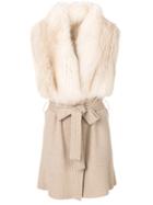 Liska Mink Fur Trim Belted Coat - Nude & Neutrals
